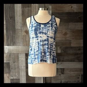 Lucky Brand blue white tie dye sleeveless top small boho chic watercolor hippie